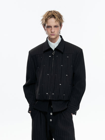 Pleats Rivet Standing-Collar Jacket WN23544