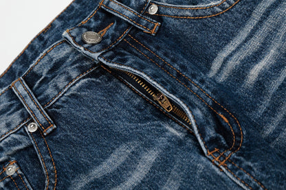 Whisker Washed Flare Denim Jeans WN25956