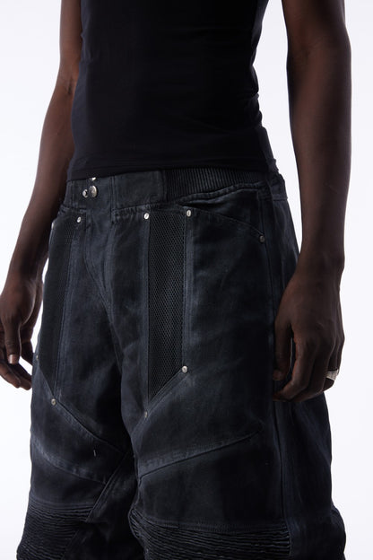 Multi-Panel Frayed Mesh Patchwork Half Pants WN27859