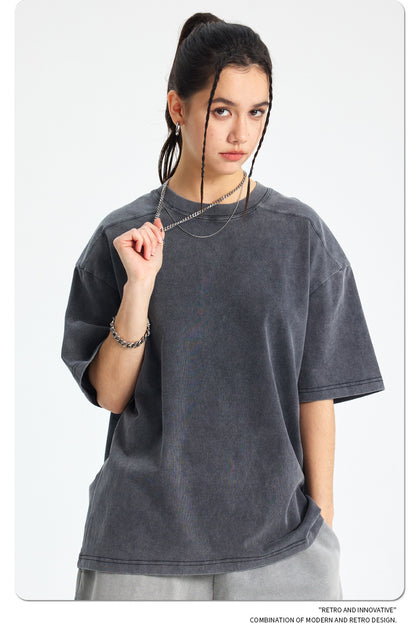 Washed Plain Oversize Short Sleeve T-Shirt WN16261