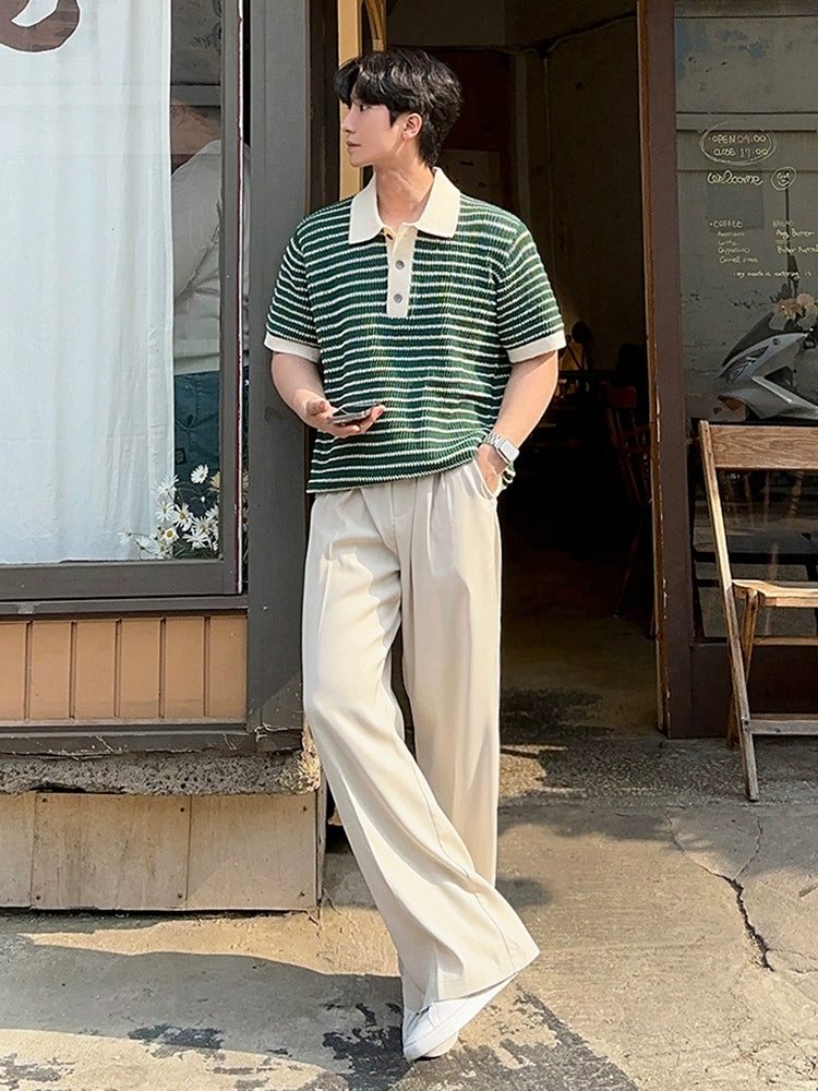 Colorblock Stripe Knit Short Sleeve Polo Shirt WN20320