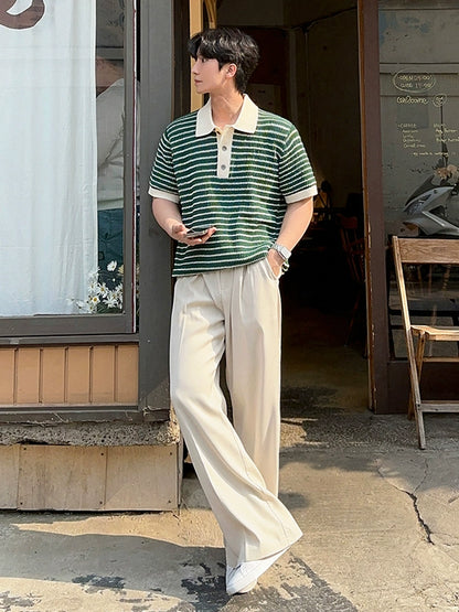 Colorblock Stripe Knit Short Sleeve Polo Shirt WN20320