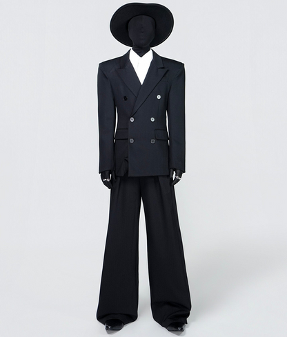 Double Breasted Tailored Jacket & Wide Leg Pleats Trousers Setup WN24307