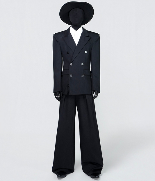Double Breasted Tailored Jacket & Wide Leg Pleats Trousers Setup WN24307