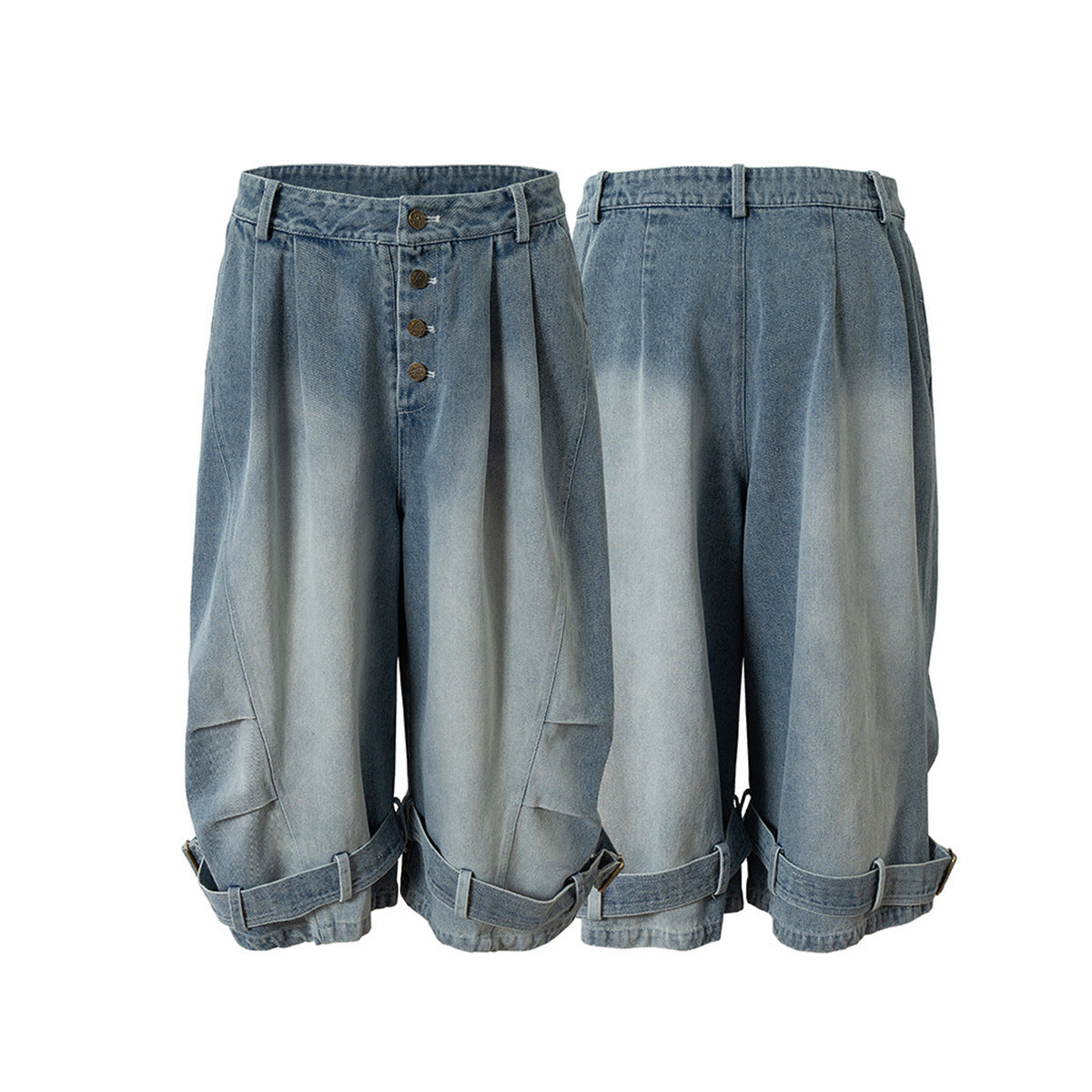 Lace-Up Washed Wide Leg Denim Short Pants WN25611