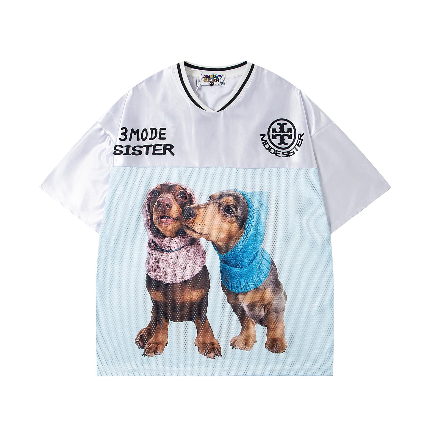 Dog Print V-Neck Breathable Sporty Short Sleeve T-Shirt WN26841