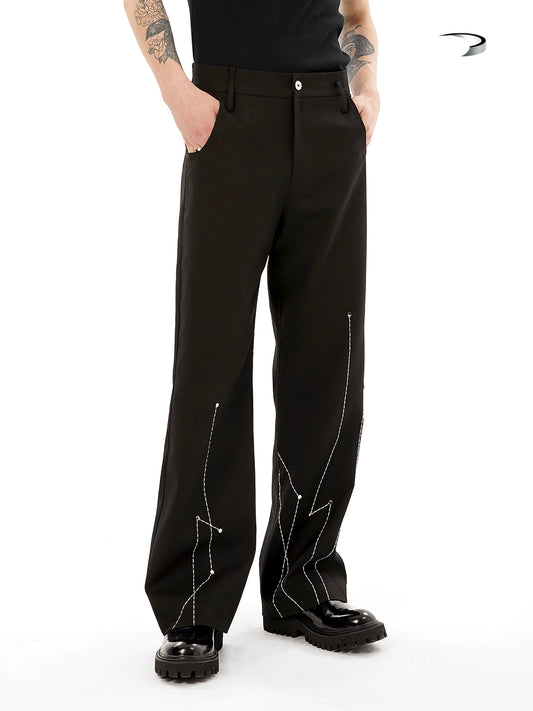 Metallic Accent Embroidery Stitch Trousers WN10675