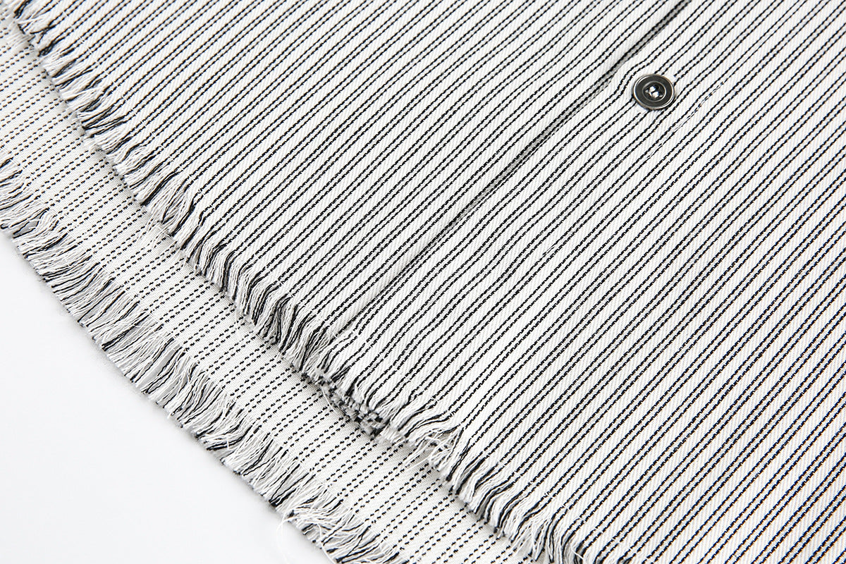 Graphic Print Stripe Frayed Long Sleeve Shirt WN23042