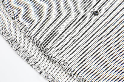 Graphic Print Stripe Frayed Long Sleeve Shirt WN23042