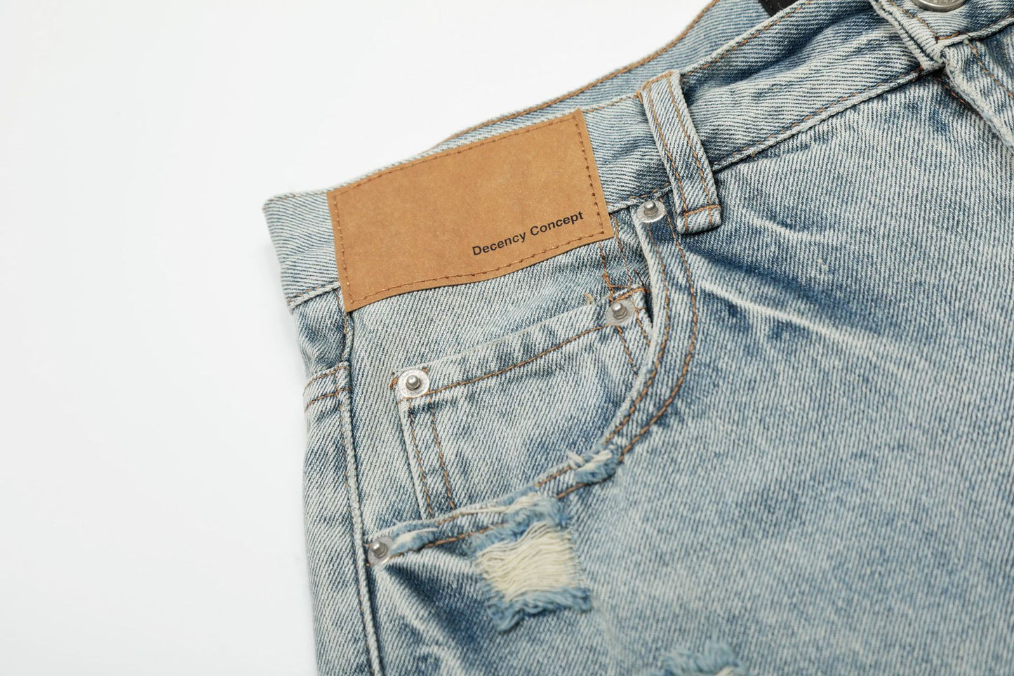 Wash Damage Wide Leg Curved Denim Jeans WN25878