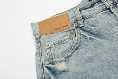 Wash Damage Wide Leg Curved Denim Jeans WN25878