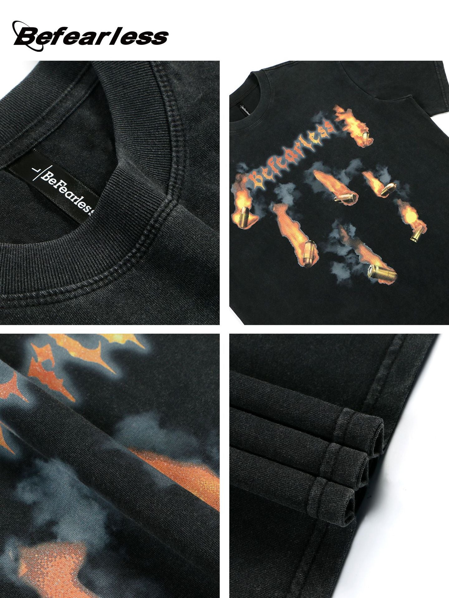 Washed Flame Bullet Graphic Oversize Short Sleeve T-Shirt WN26229
