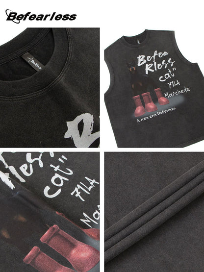 Washed Doberman Print Oversize Sleeveless T-Shirt WN26336