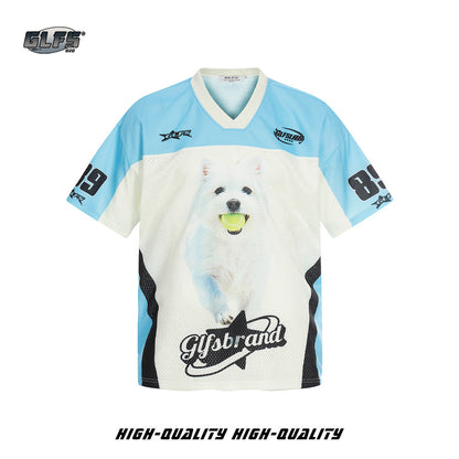 Sporty Breathable Dog Print Oversize Short Sleeve T-Shirt WN26541