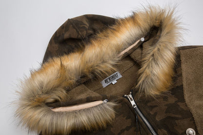 Camouflage Fur Collar Sherpa-Lining Padded Jacket WN11337