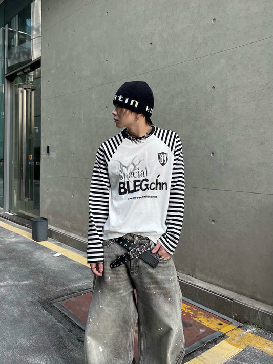 Striped Letter Patch Long Sleeve T-Shirt WN12871