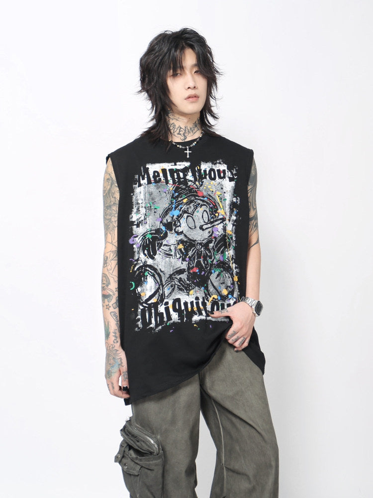 Graffiti Cartoon Graphic Print Oversize Sleeveless T-Shirt WN24435