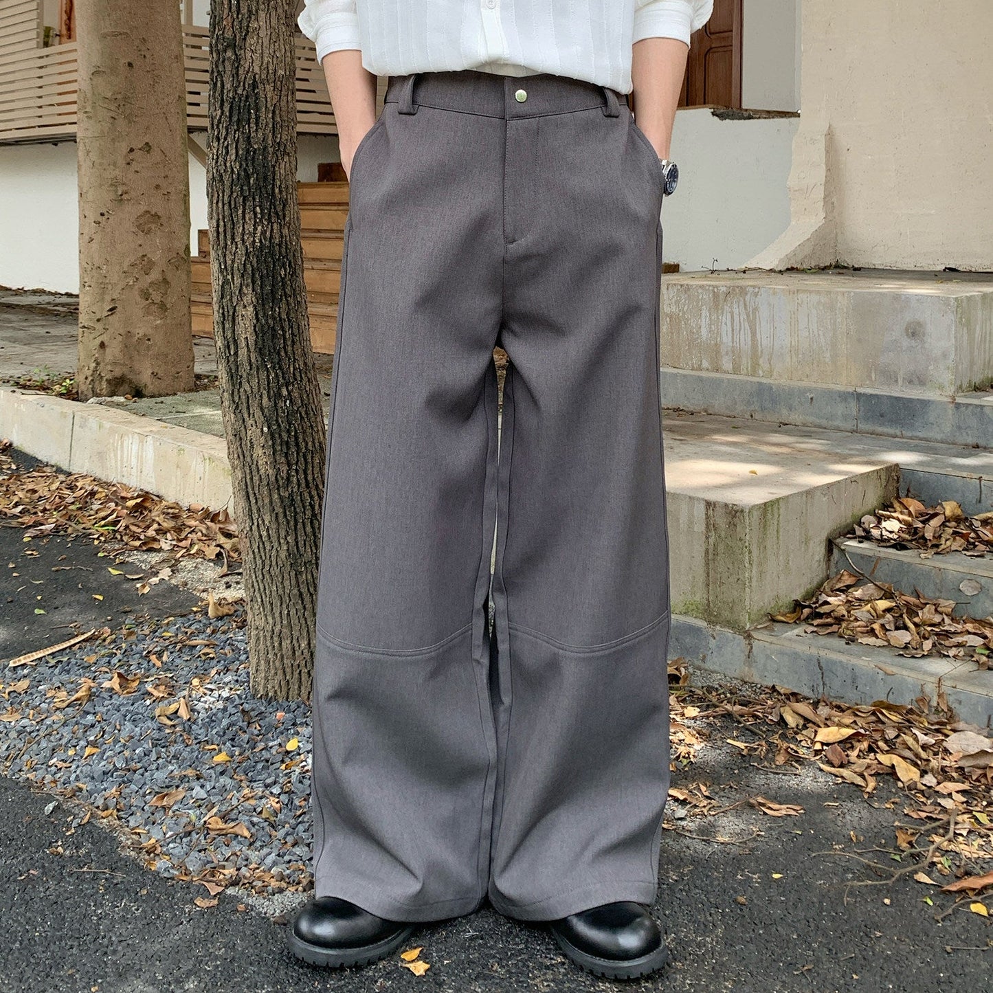Wide Leg Pleats Seam Trousers WN24925