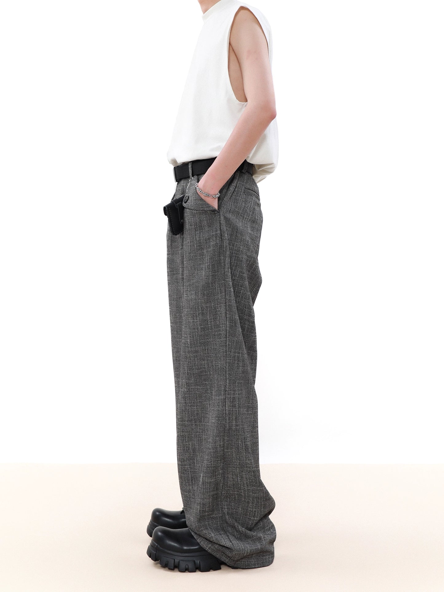 Flip Pocket Design Wide-Leg Straight Trousers WN7569