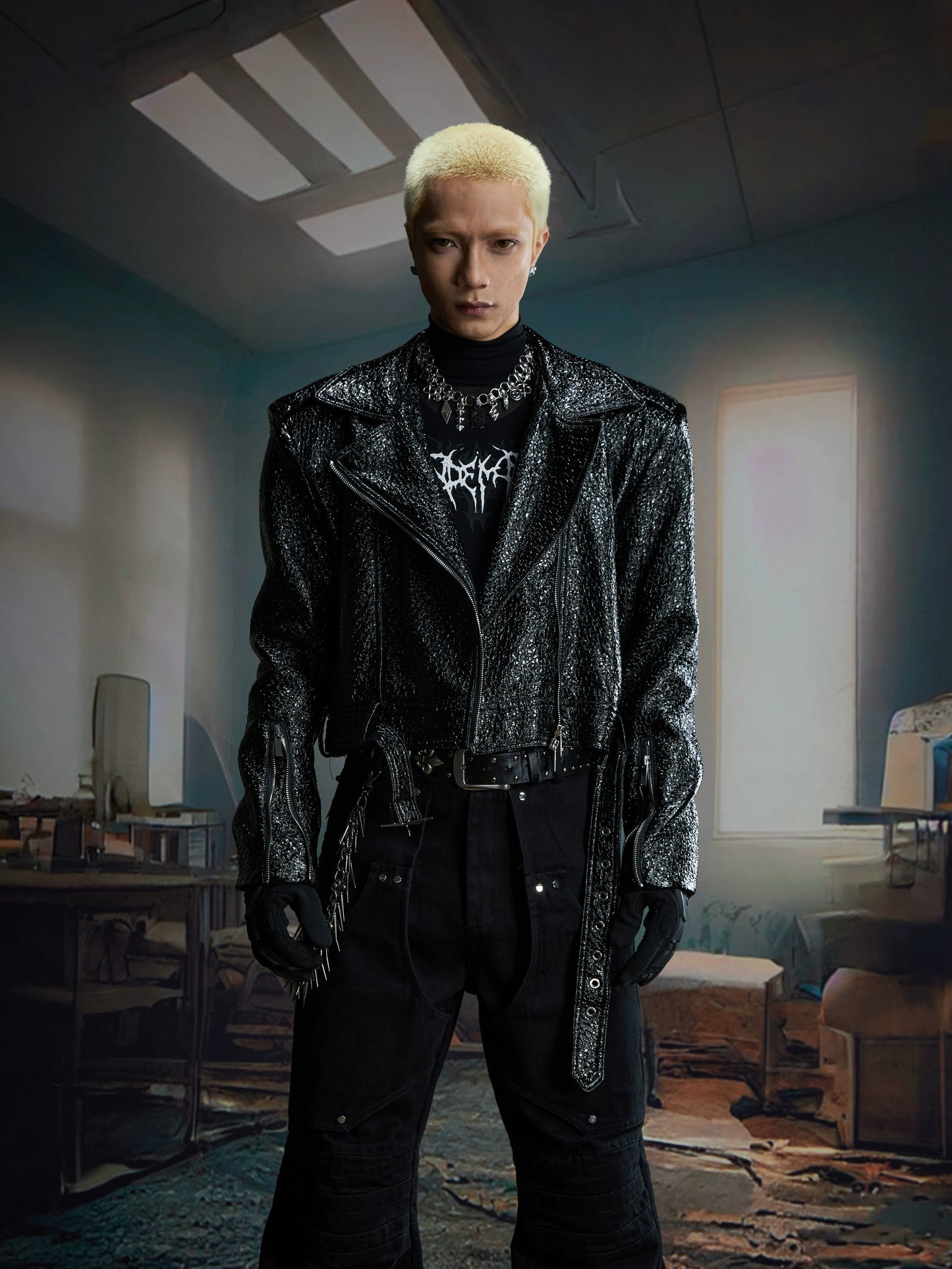 Snake Texture Short PU Leather Jacket WN20814