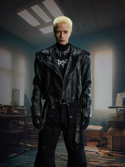 Snake Texture Short PU Leather Jacket WN20814