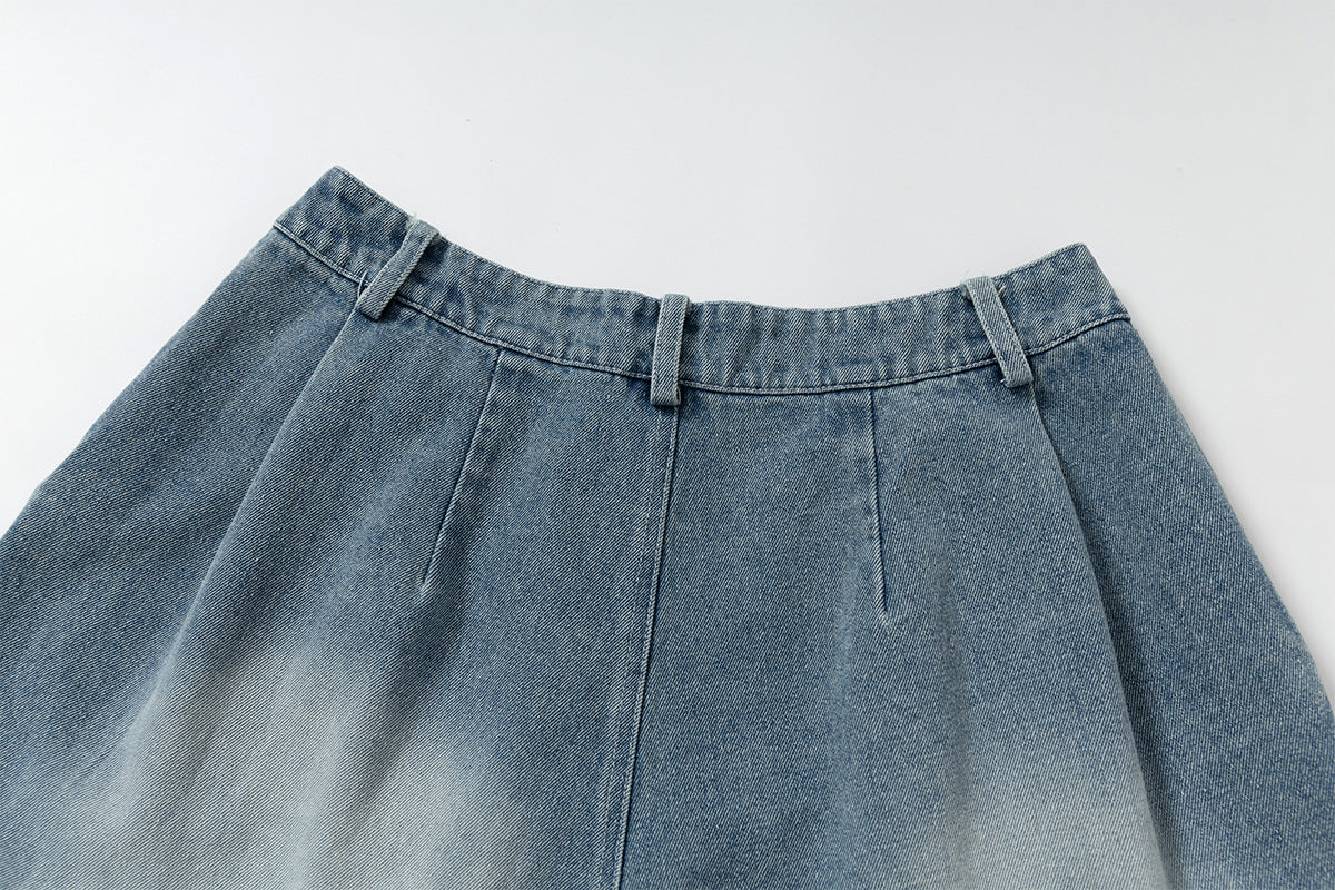 Lace-Up Washed Wide Leg Denim Short Pants WN25611