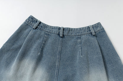 Lace-Up Washed Wide Leg Denim Short Pants WN25611