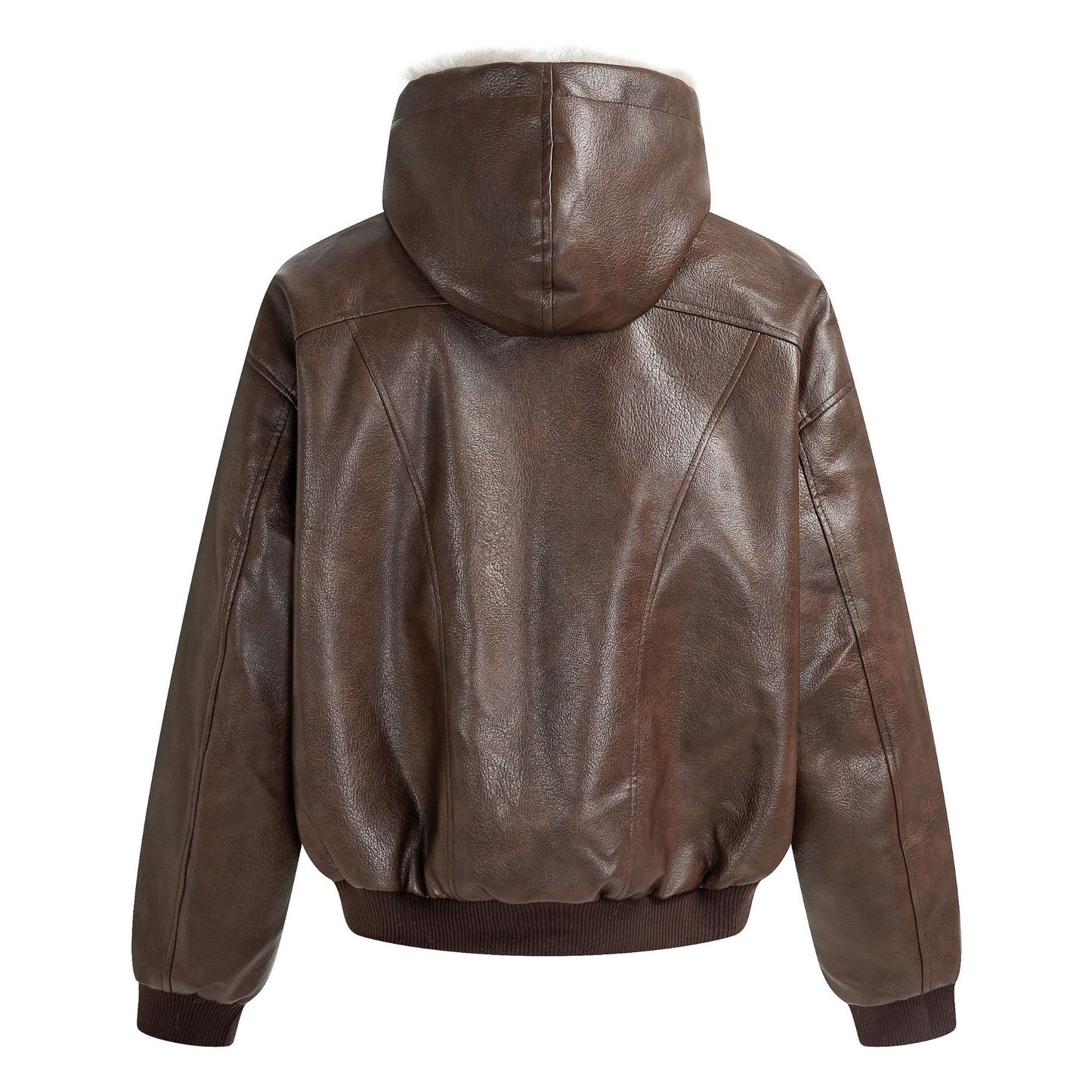 Hooded Fake Fur Lining Zip-Up PU Leather Jacket WN23081