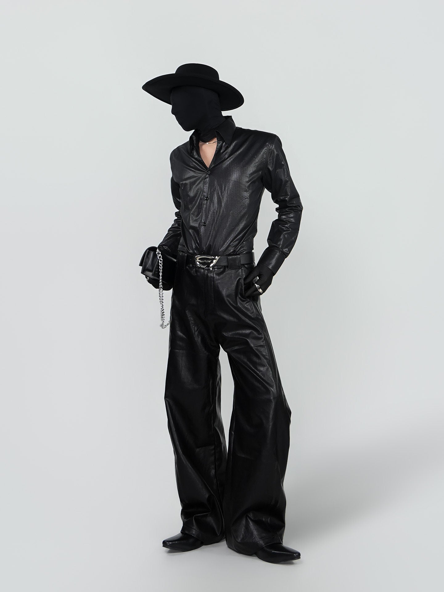 PU Leather Wide Leg Pants WN24298