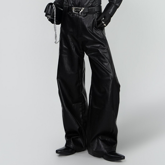 PU Leather Wide Leg Pants WN24298