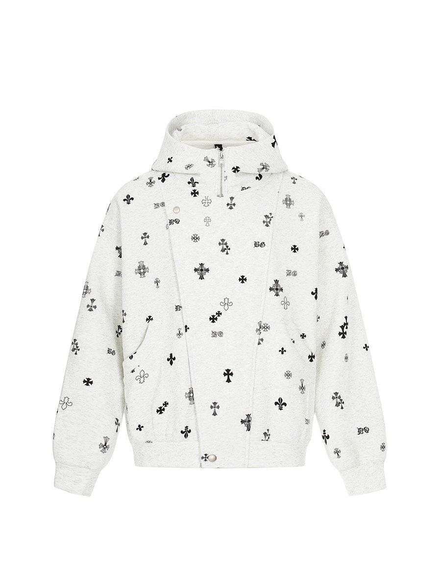 Deconstructed Patchwork Double Placket Print Zipper Hoodie WN24202