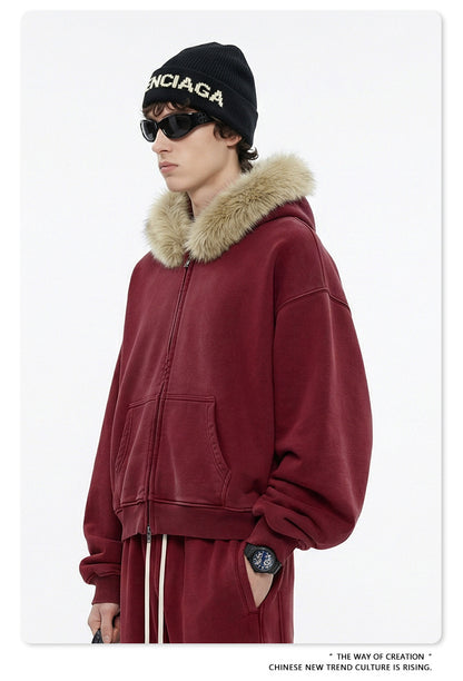 Fake Fur Collar Fleece Lining Zipper Hoodie WN23118