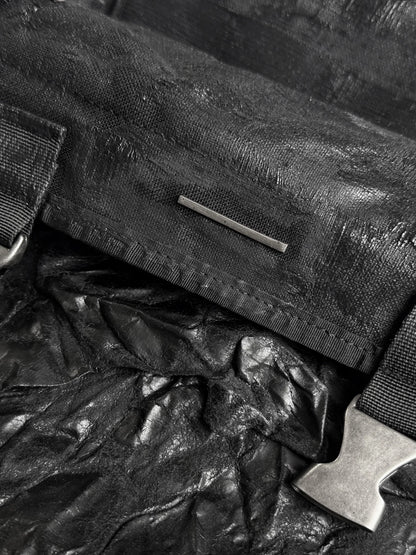 WN27074 CinderVein crack-coated nylon webbing backpack, patent leather, antique silver buckle, leather tag functional backpack WN27074