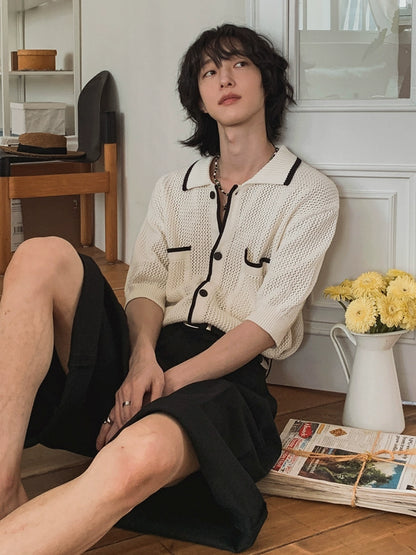 Two Color Design Oversize Knit Shirt WN20271