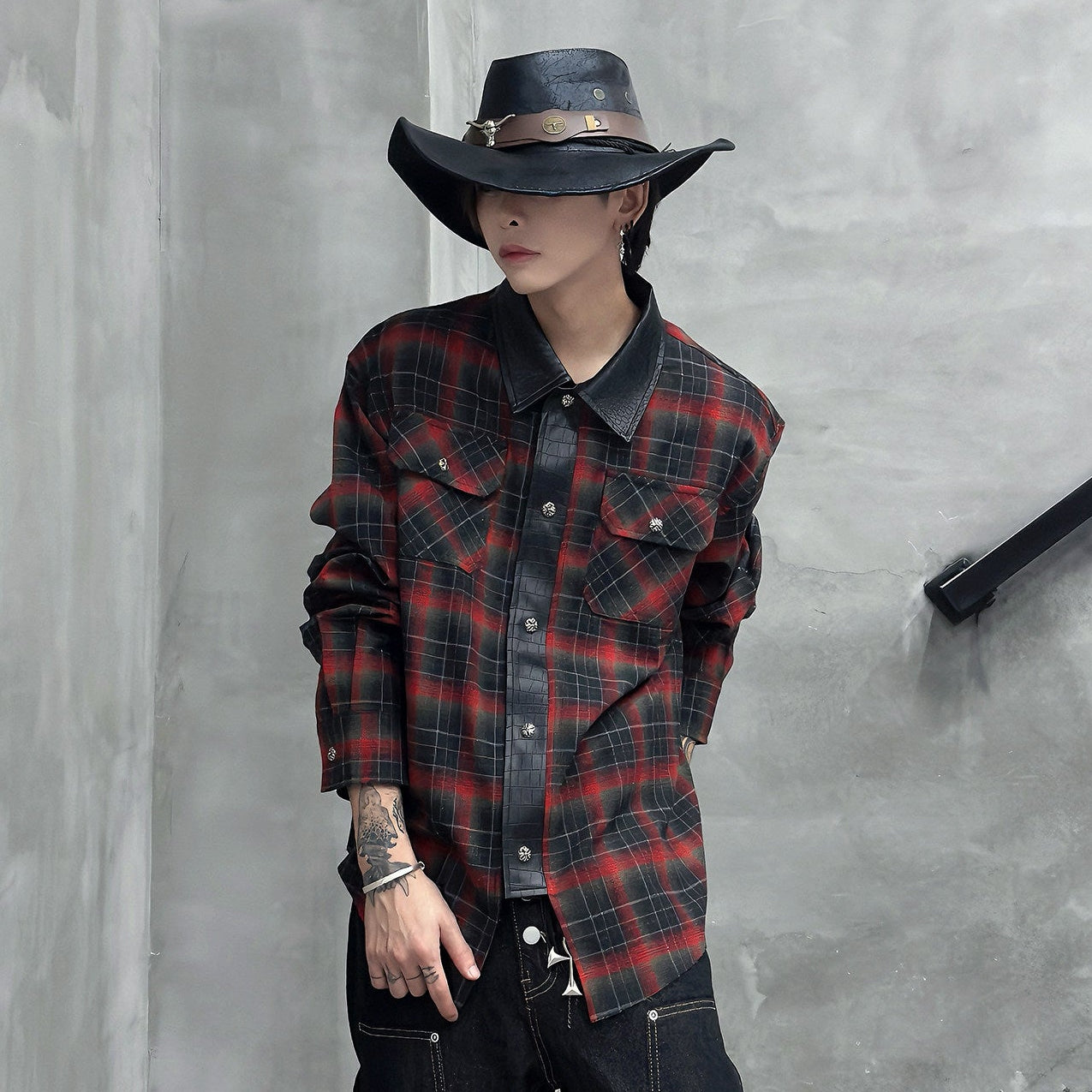 Red-Black Plaid Long Sleeve Shirt WN22957