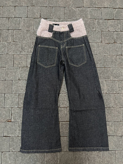 Reverse Patchwork Curved Silhouette Straight Denim Jeans WN24101