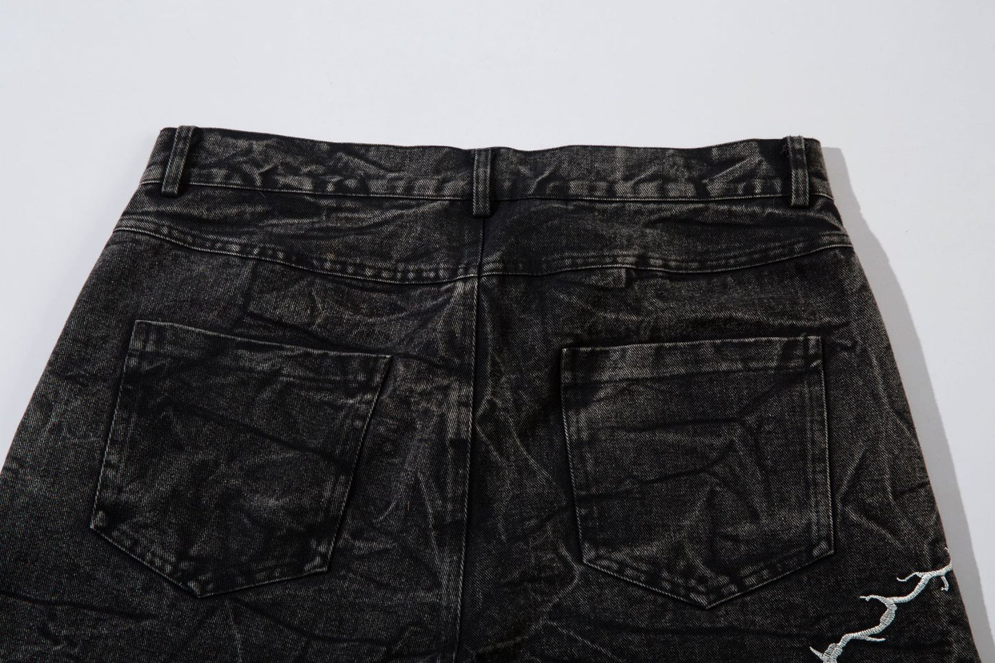 Washed Flare Lightning Embroidery Wide-Leg Denim Jeans WN12663