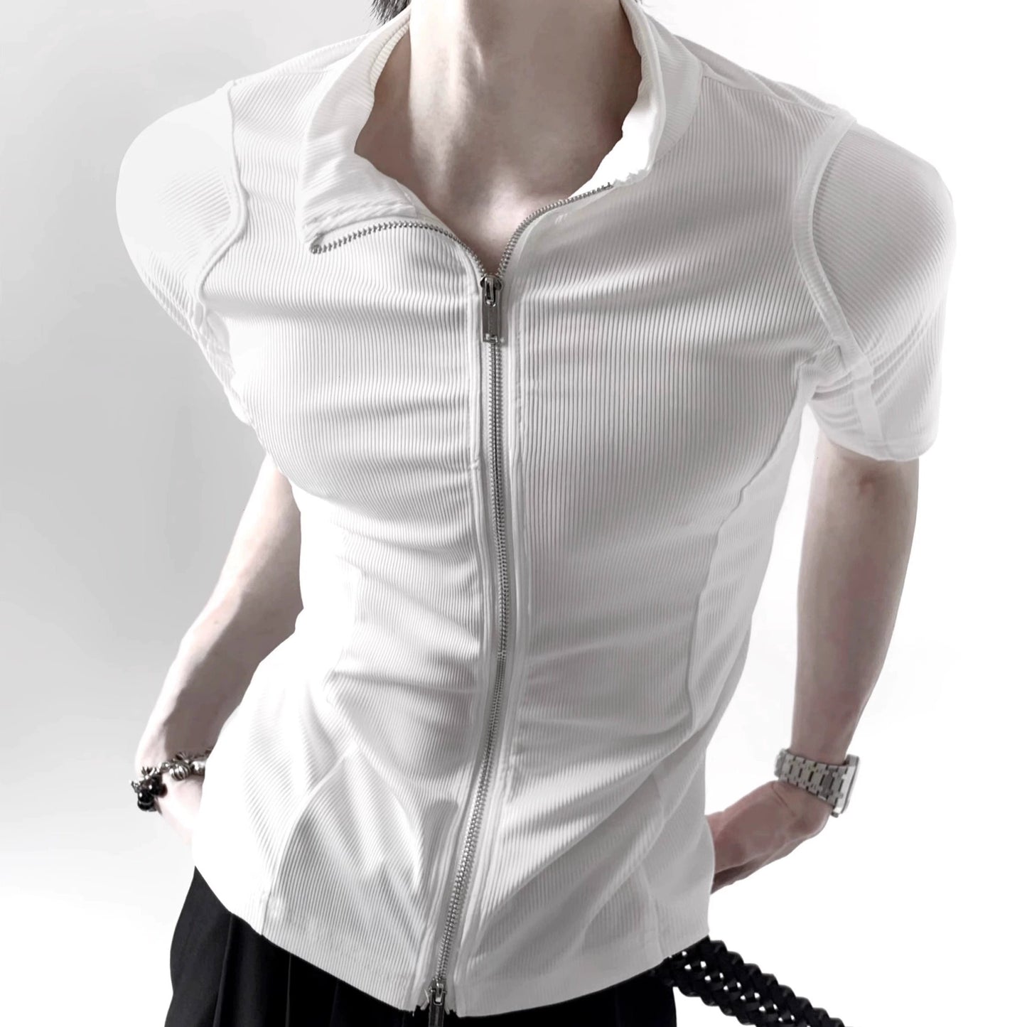 Plain Zip-Up Short Sleeve Shirt WN20341