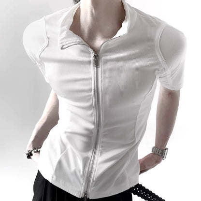 Plain Zip-Up Short Sleeve Shirt WN20341