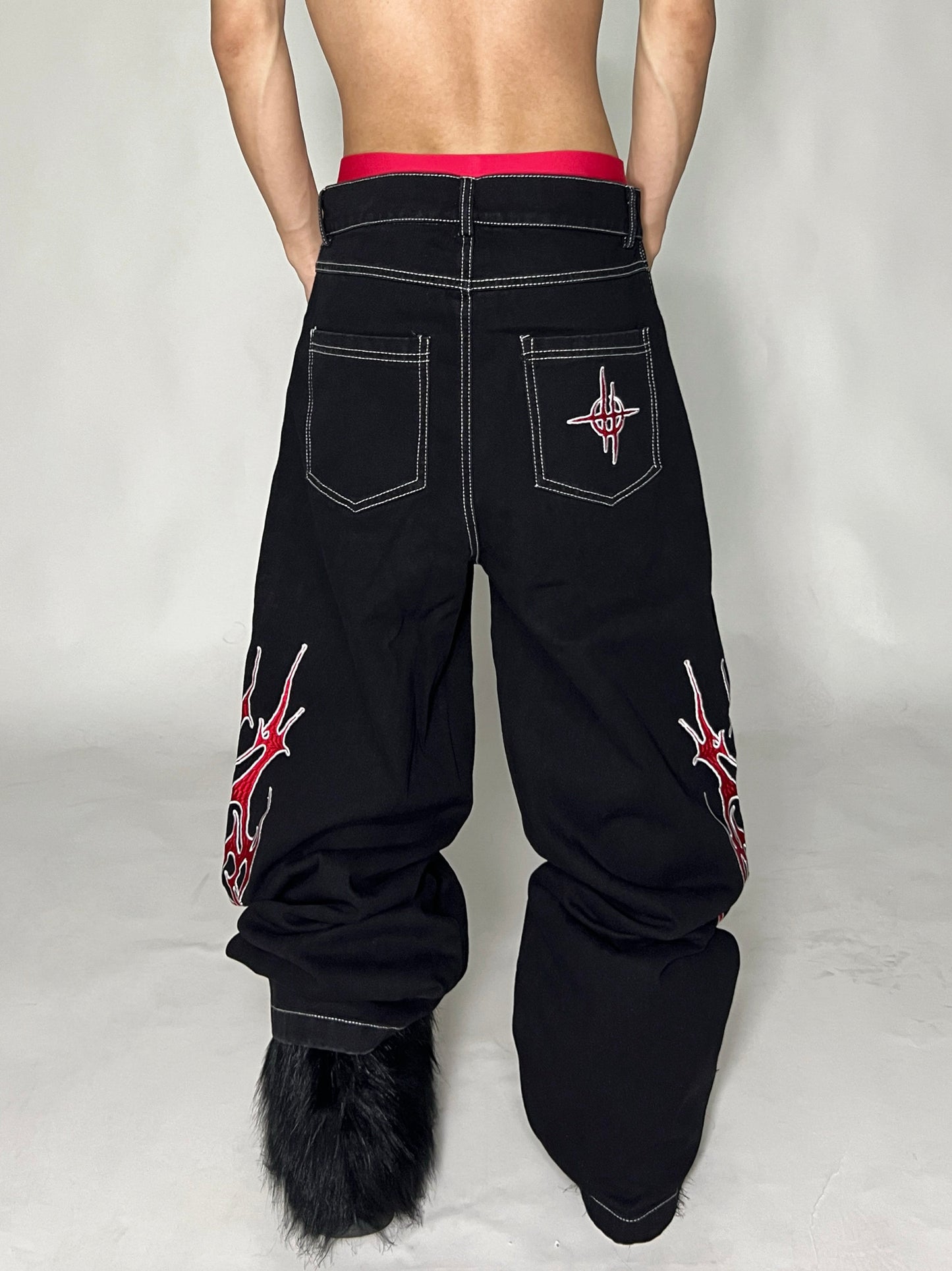 Flame Print Wide Leg Denim Jeans WN24133