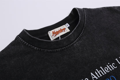 Washed Overlapping Figure Letter Print Short Sleeve T-Shirt WN26915