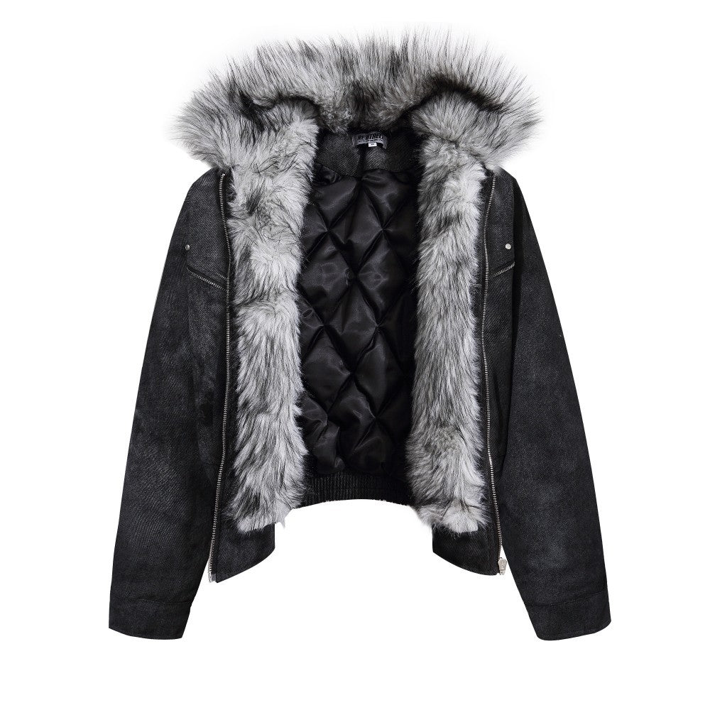 Cropped Fake Fur Collar Quilted Jacket WN28047