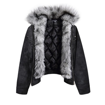 Cropped Fake Fur Collar Quilted Jacket WN28047