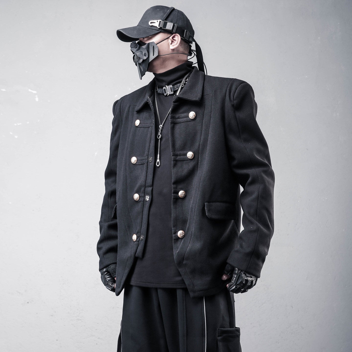 Tweed Metal Button Shoulder-Pad Short Jacket WN22570