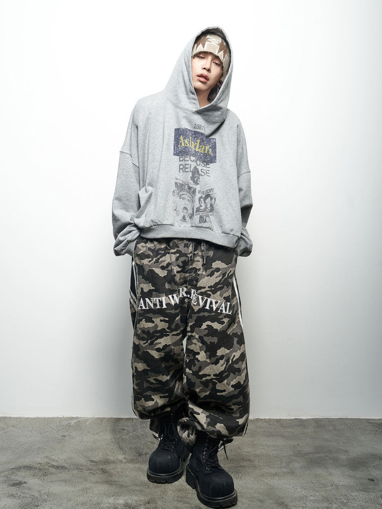 Letter Print Washed Cropped Hoodie WN22969