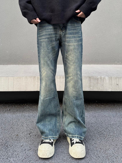 Slub Texture Washed Flare Denim Jeans WN23189