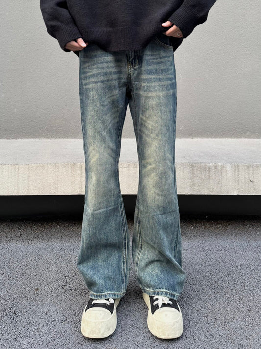 Slub Texture Washed Flare Denim Jeans WN23189