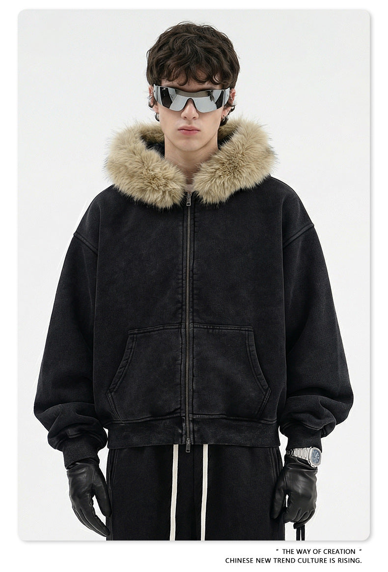 Fake Fur Collar Fleece Lining Zipper Hoodie WN23118