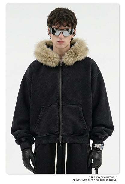 Fake Fur Collar Fleece Lining Zipper Hoodie WN23118