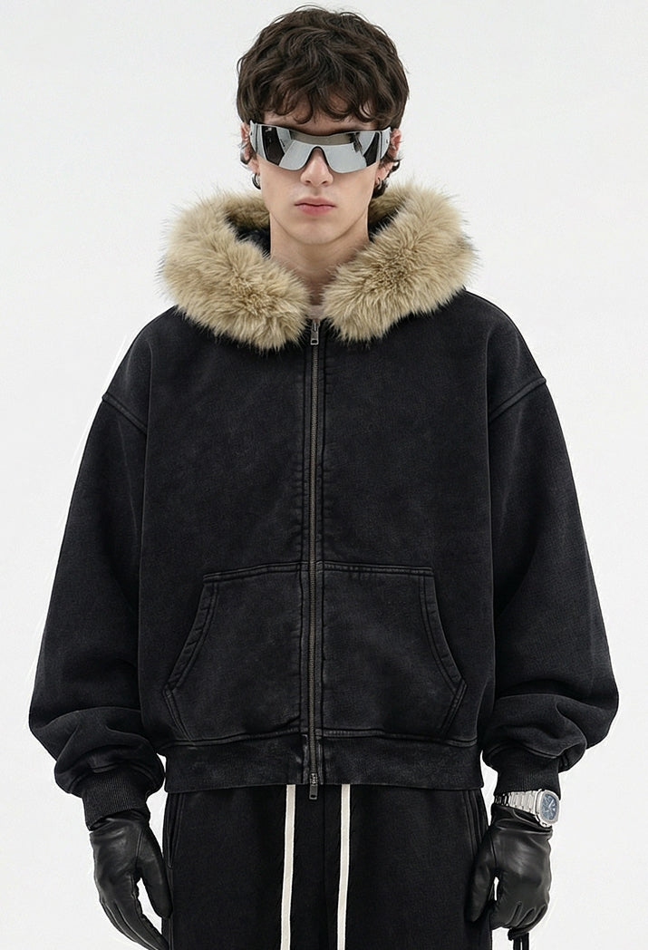 Fake Fur Collar Fleece Lining Zipper Hoodie WN23118